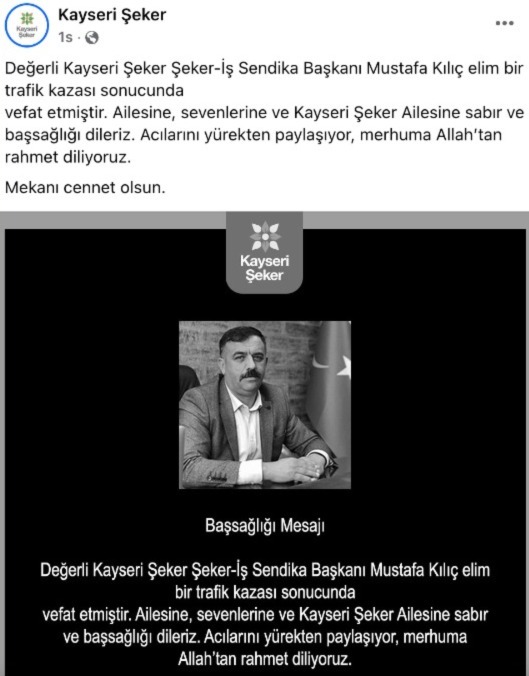 Şeker-İş Sendika Başkanı Kılıç yaşamını yitirdi